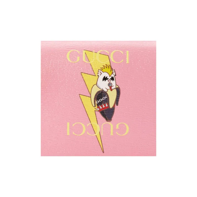 GUCCI Bananya Banana Meow, Collaboration Limited Edition Leather Wallet, Card Holder Regular Women's Pink-6