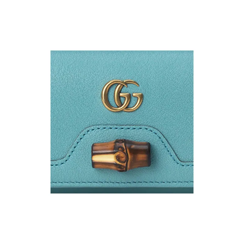 GUCCI Diana Leather Wallet Medium Size Women's Light Blue-6
