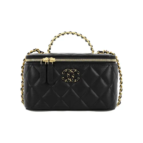 CHANEL Sheepskin Box Bag Makeup Bag Handbag Shoulder Bag Crossbody Bag Women's Black