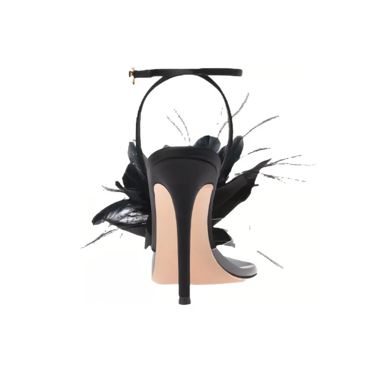 GIANVITO ROSSI Ynez 105mm Feather-embellished Sandals-4