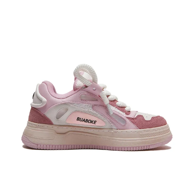 BUABOKE SKATER Macaron Collection Wear Resistant Slip Resistant Low Top Daily Skateboard Shoes Unisex Pink-2