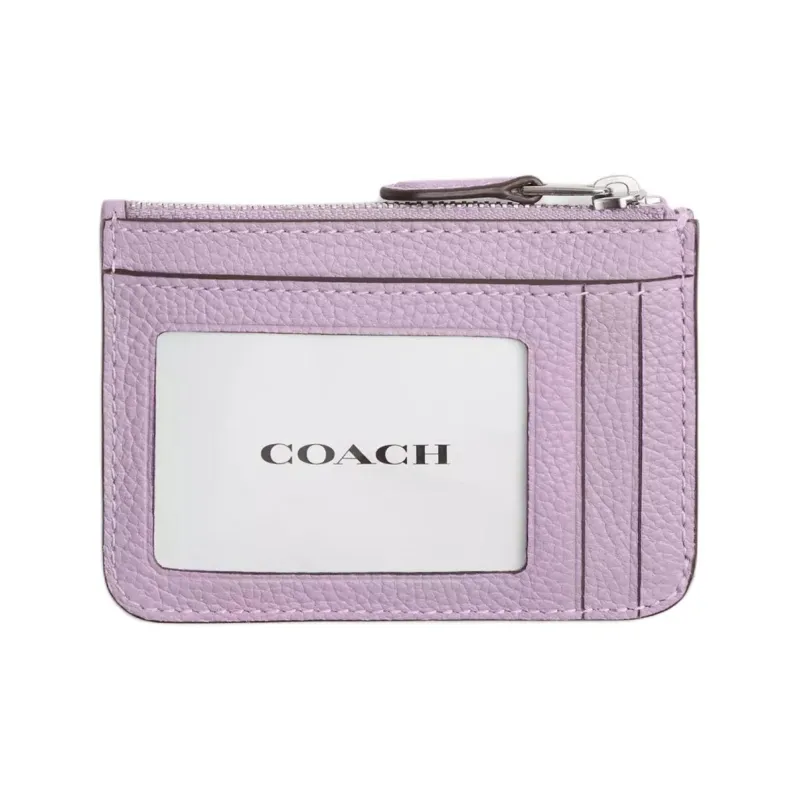 COACH Mini Id Skinny Polished Grained Leather ID Holder Wallet Mini Women's Light Purple-1