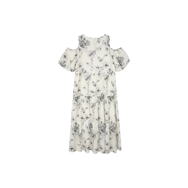 3COLOUR Short Sleeved Dresses Women's Black With White Floral-1