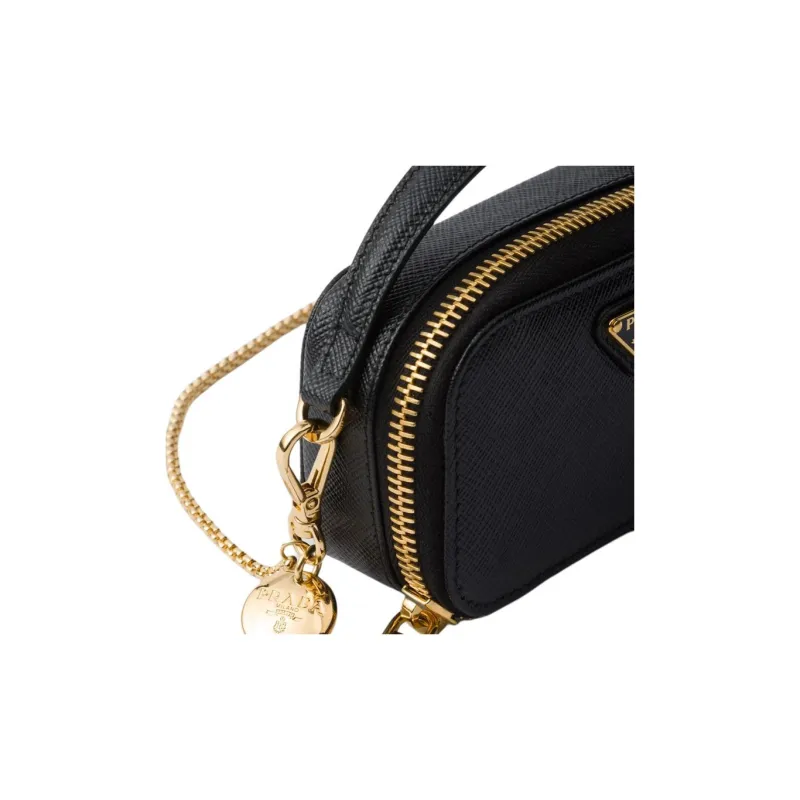 PRADA Saffiano Leather Clutch Mini Women's Black-4