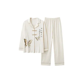 CHUDUAN Vintage Chinoiserie Pajama Set Women's White