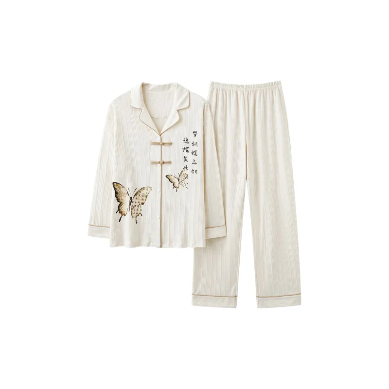 CHUDUAN Vintage Chinoiserie Pajama Set Women's White-0