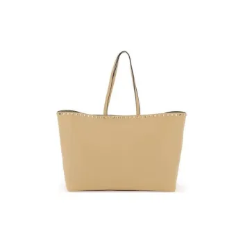 Valentino Rockstud Grained Calfskin Tote Bag Shopping Bag Shoulder Bag Handbag Women's Khaki