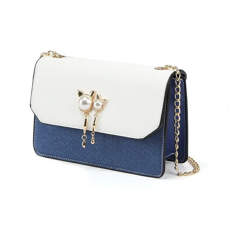 MOONDEMIMA Cow Leather Chain Bag Shoulder Bag Crossbody Bag Regular Women's Blue White/Pink White-3