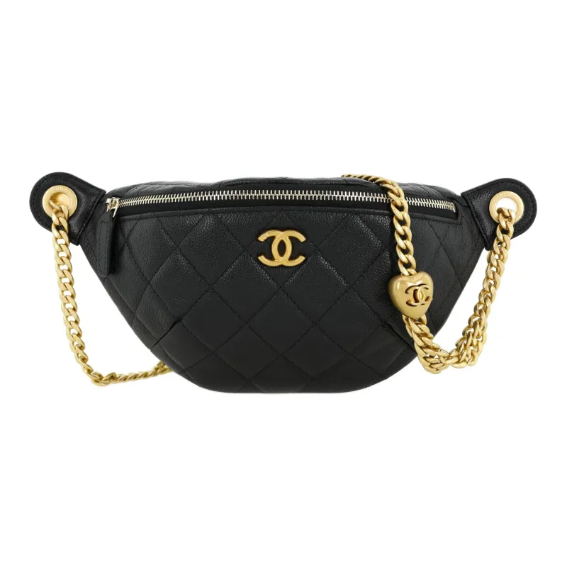 CHANEL Grained Pebbled Cowhide Fanny Pack Women's Black-1