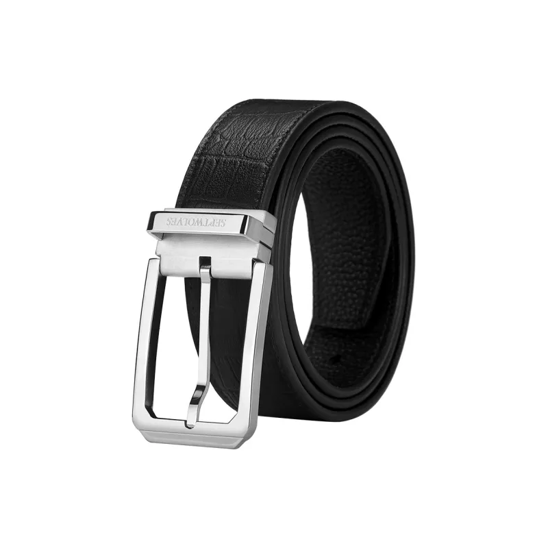 SEPTWOLVES Business Chic Trendy Pin Buckle Cow Leather Belt Suit Trouser Set Leather Belts Men's Width 3.4cm-0