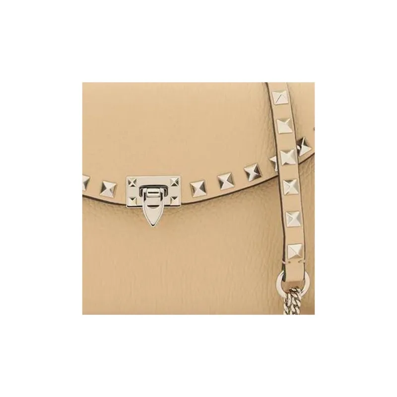 Valentino GARAVANIRockstud Calfskin Crossbody Bag, Shoulder Bag Women's Beige Brown-3