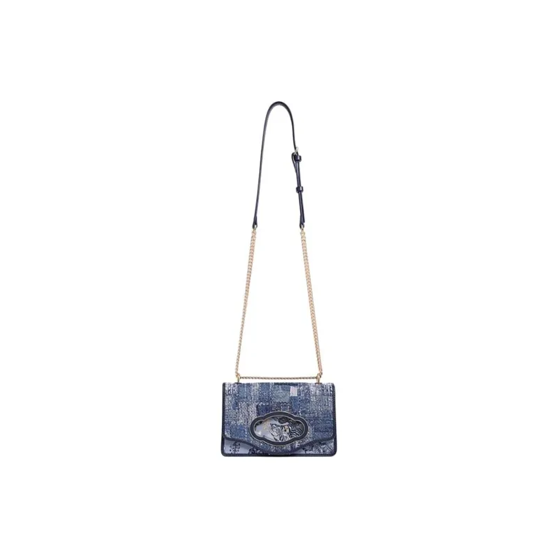 FION Fabric Small Square Bag Shoulder Bag, Crossbody Bag Women's Blue/Dark Blue-4