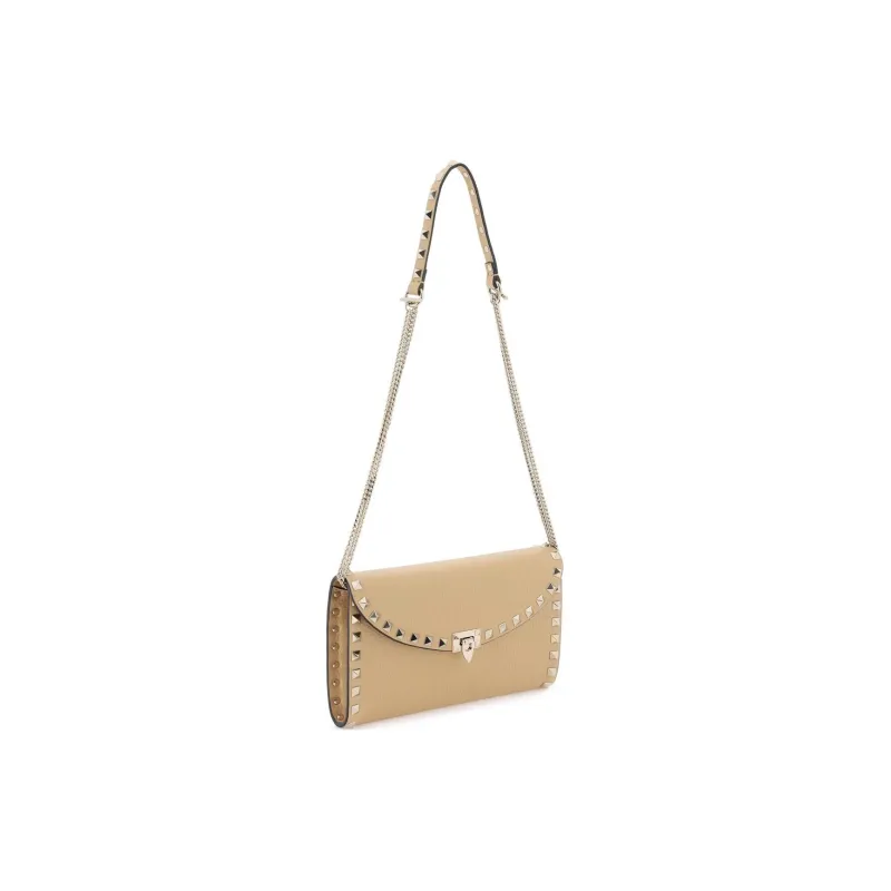 Valentino GARAVANIRockstud Calfskin Crossbody Bag, Shoulder Bag Women's Beige Brown-2