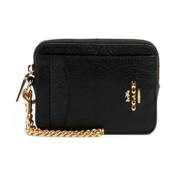COACH Card Case Leather Card Holder, Wallet Coin Purse Women's Black
