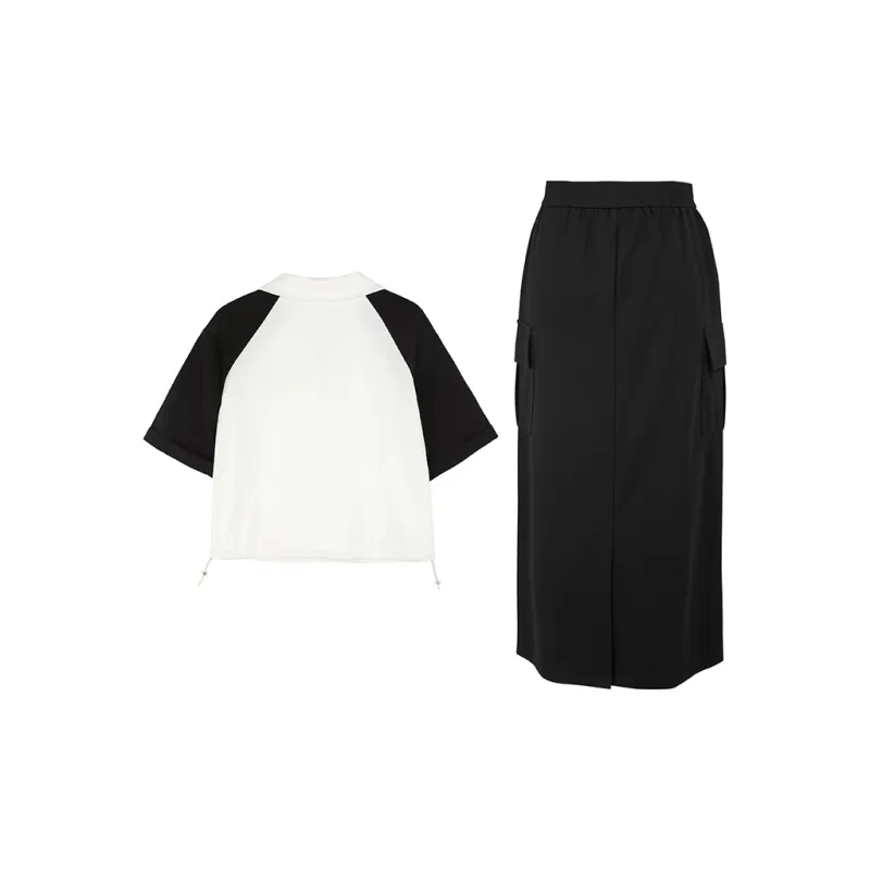 3COLOUR Casual Suits Women's Set Black White Top+Skirt-1