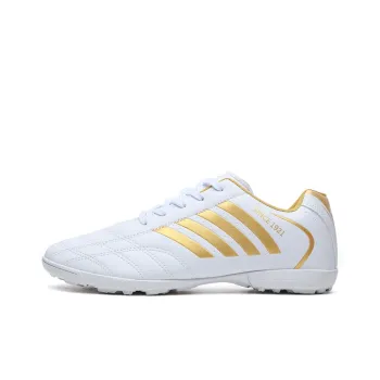 Binary Cushioned Anti-Slip And Wear-Resistant Lightweight Soccer Shoes Unisex White Gold