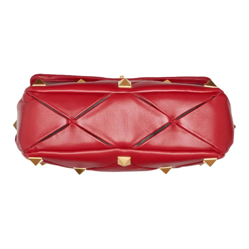 Valentino Calfskin Portable Crossbody Bag Shoulder Bag Large Size Women's Red-4