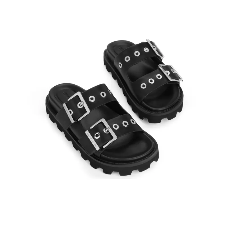 CHARLES&KEITH Slide Slippers Women's Black/White/Pink/Pink-2