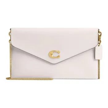 COACH Calfskin One Shoulder Crossbody Clutches Large Size Women's Brass & Chalk