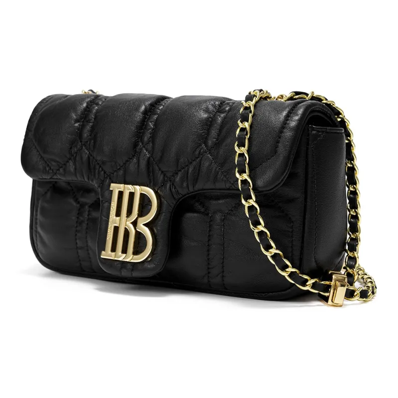 BOSSSUNWEN Cow Leather, Magnetic Closure Casual Commute Shoulder Bag, Crossbody Bag Small Size Women's Black/Ecru-6