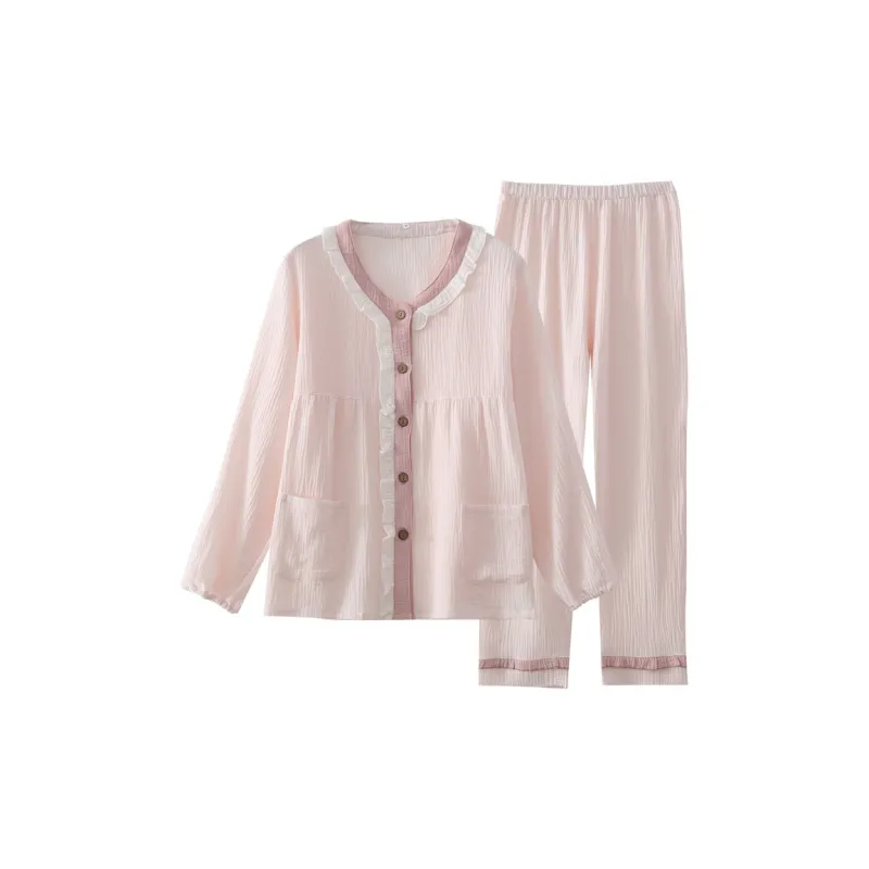 Sleep Students Dormitory Home Refreshing Pajama Set Outerwear Ready Fashion Versatile Loose Fit Women's Pink-0