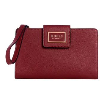 GUESS Artificial Leather Cell Phone Pouch Storage Bag Unisex Burgundy Red