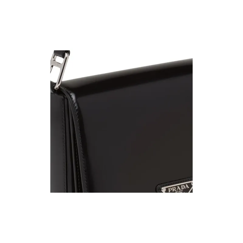 PRADA Matte Leather Shoulder Bag Crossbody Bag Women's Black-4