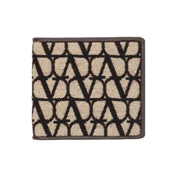 Valentino Cotton With Leather Detail Wallet Men's Beige