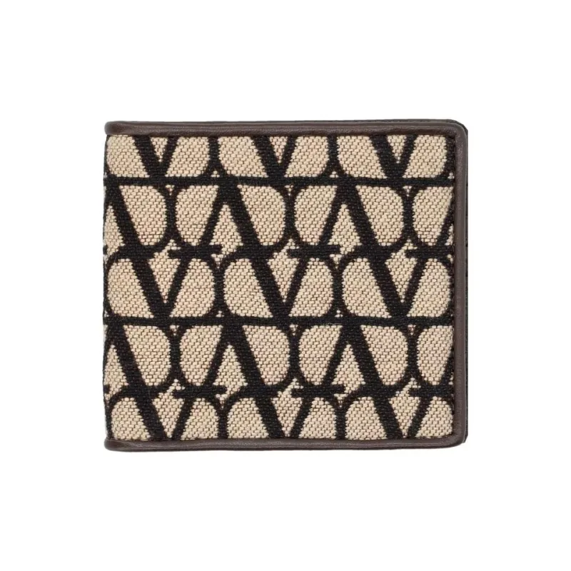 Valentino Cotton With Leather Detail Wallet Men's Beige-0