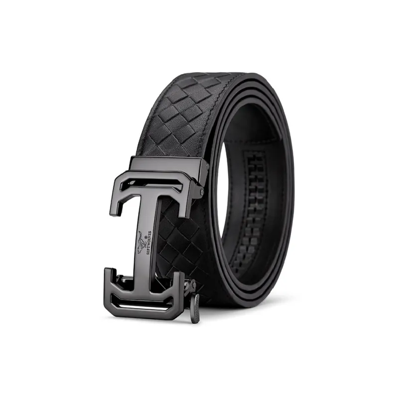 SEPTWOLVES Genuine Leather Automatic Buckle Belt Supple Cowhide Belt Width 3.55CM Leather Belts Men's-0