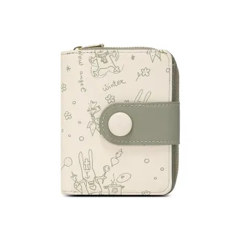 MEXICAN Cow Leather Coin Purse Card Holder Women's Brown/Light Green/Light Yellow