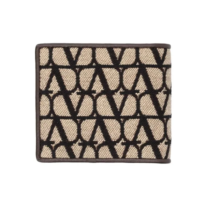 Valentino Cotton With Leather Detail Wallet Men's Beige-1