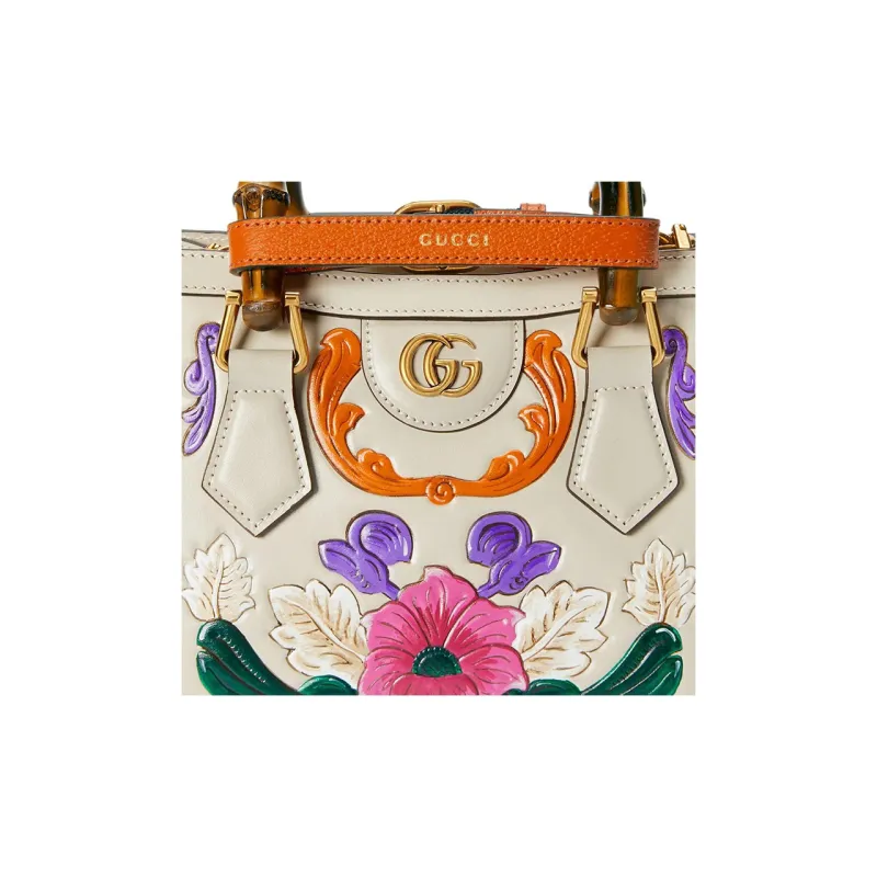 GUCCI Diana Leather Tote Bag Shopping Bag Shoulder Bag Crossbody Bag Handbag Mini Women's White-10