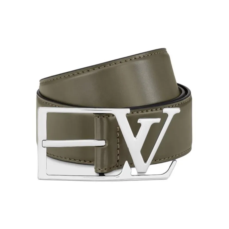 LOUIS VUITTON Logo Identification Leather Belts Men's Green Width 3.5CM-0