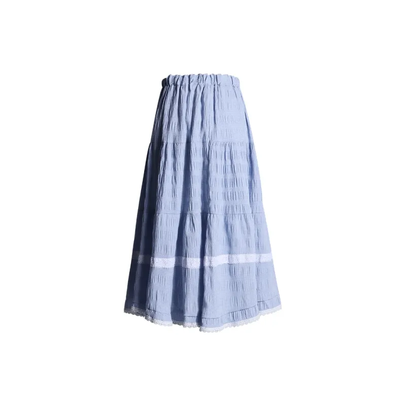 Wen Shan Casual Long Skirt Women's Plaid Blue-1