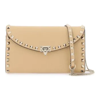Valentino GARAVANIRockstud Calfskin Crossbody Bag Shoulder Bag Women's Beige Brown