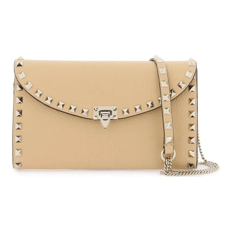 Valentino GARAVANIRockstud Calfskin Crossbody Bag, Shoulder Bag Women's Beige Brown-0