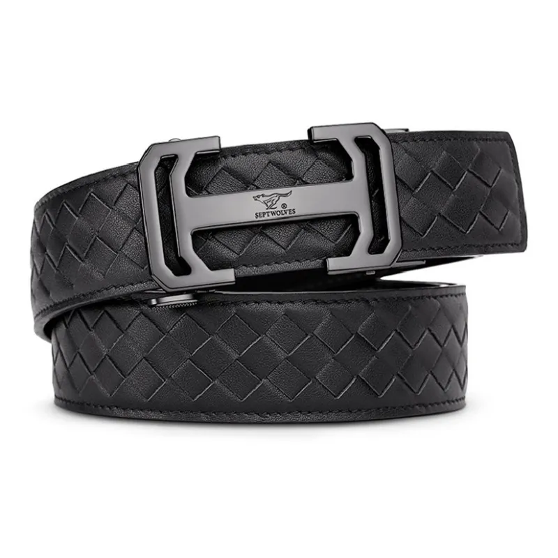 SEPTWOLVES Genuine Leather Automatic Buckle Belt Supple Cowhide Belt Width 3.55CM Leather Belts Men's-4