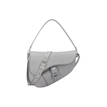 DIOR Saddle Grained Calfskin Saddle Bag Handbag Shoulder Bag Men's Gray