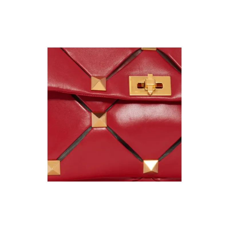 Valentino Calfskin Portable Crossbody Bag Shoulder Bag Large Size Women's Red-5