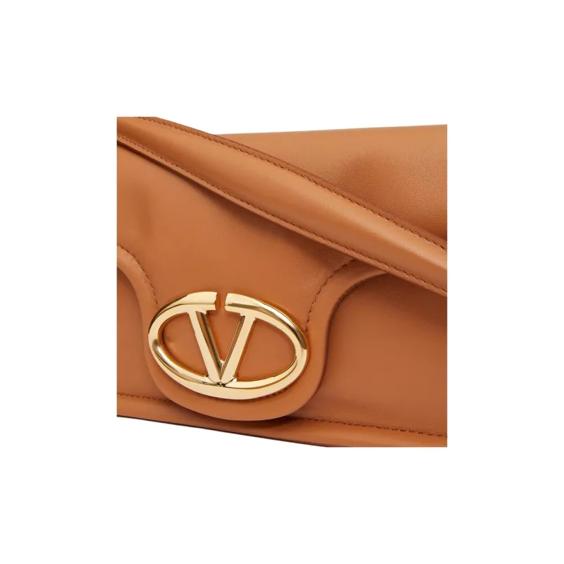 Valentino Nappa Leather Portable Crossbody Bag Shoulder Bag Medium Size Women's Almond-5