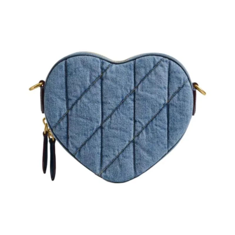 COACH Heart Denim Shoulder Bag, Crossbody Bag Small Size Women's Indigo-2