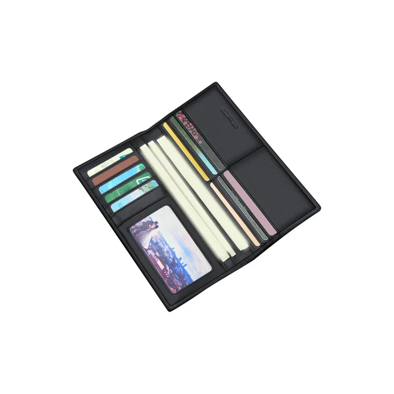 WilliamPOLO Top Grain Cow Leather Long/Cropped Wallet With Multiple Card Slots Money Clip Regular Men's Black-9