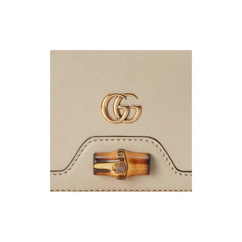 GUCCI Diana Leather Card Holder Women's Beige-5