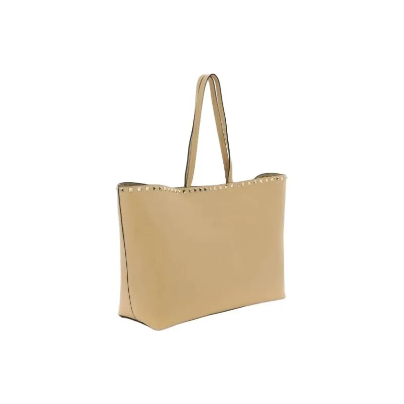 Valentino Rockstud Grained Calfskin Tote Bag Shopping Bag Shoulder Bag Handbag Women's Khaki-1