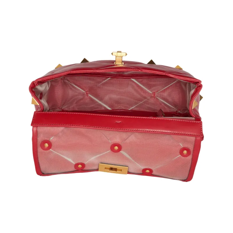 Valentino Calfskin Portable Crossbody Bag Shoulder Bag Large Size Women's Red-3