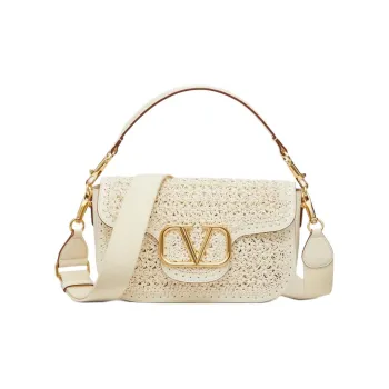 Valentino Woven Leather Portable Crossbody Bag Shoulder Bag Women's Ivory