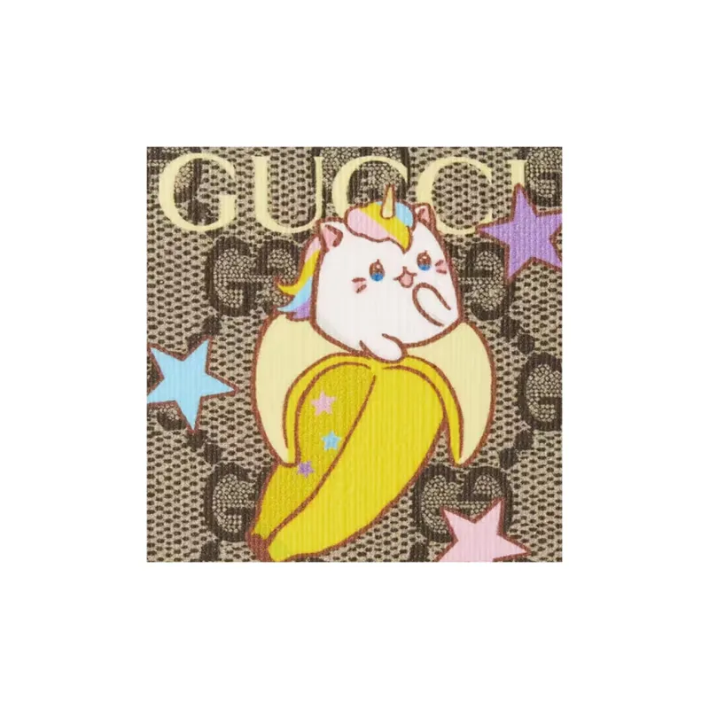GUCCI Rainbow And Stars Bananya Print Card Case Beige And Ebony Gg Supreme-6