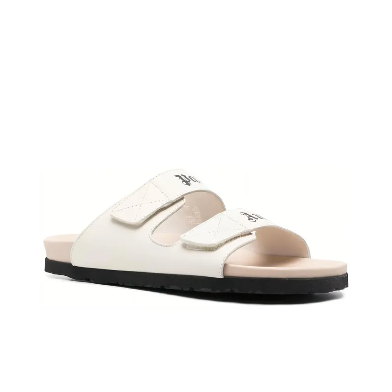 PALM ANGELS Logo Print Sandals Off White Leather-2