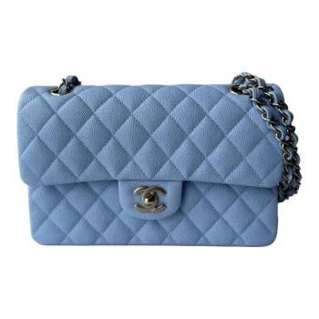 CHANEL Classic Flap CF23P Spring And Summer Grain Cow Leather Shoulder Bag, Crossbody Bag Trumpets Women's Light Blue